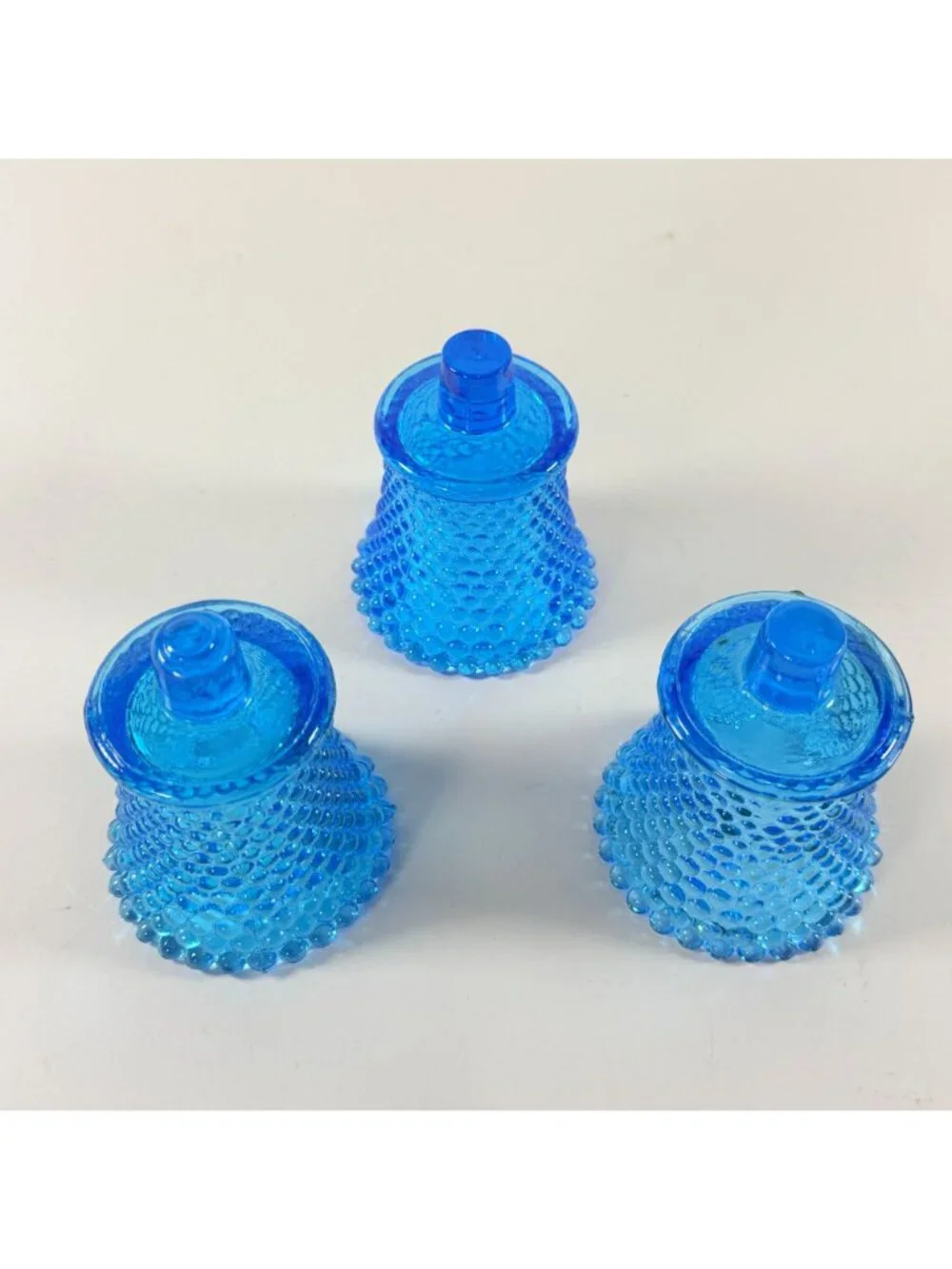 Vintage 3 Blue Glass Hobnail Votive Peg Cup Votive Candle Holder